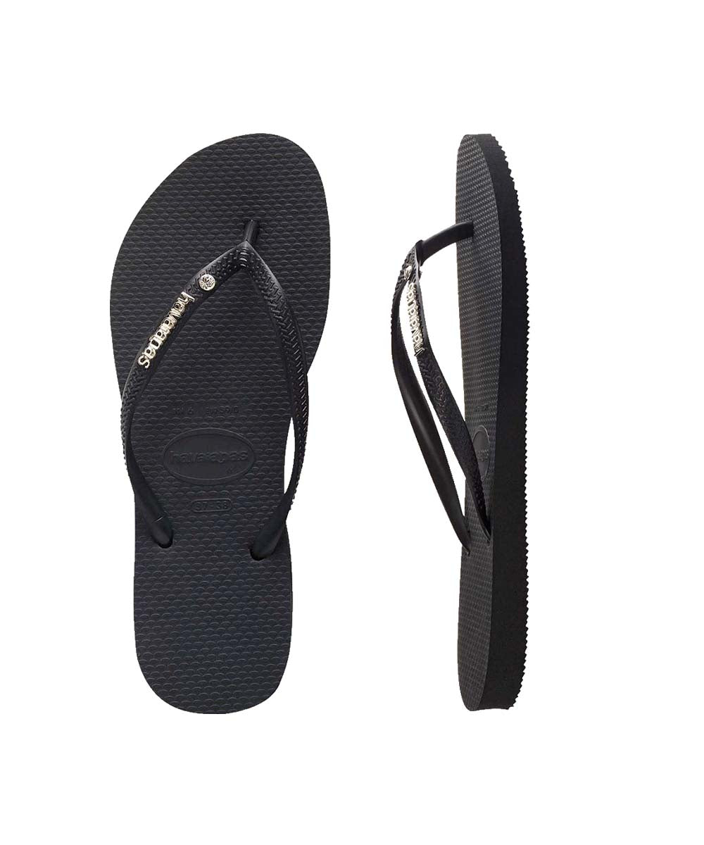 Havaianas Women's Slim Metal Logo Crystal Thongs - UGG Outlet Store